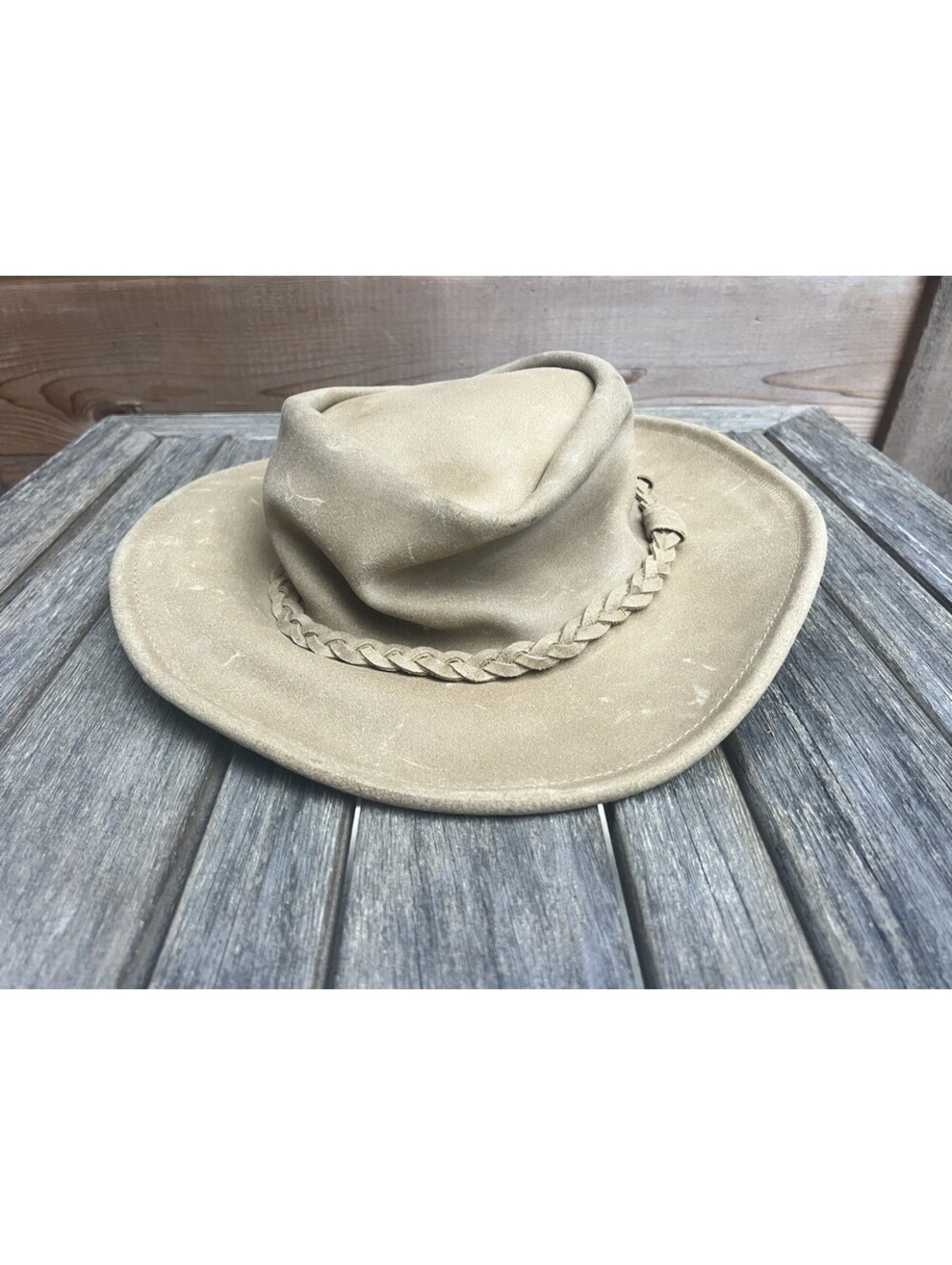 Minnetonka The Outback Hat XL Genuine Leather Tan Braided Band Aussie Style